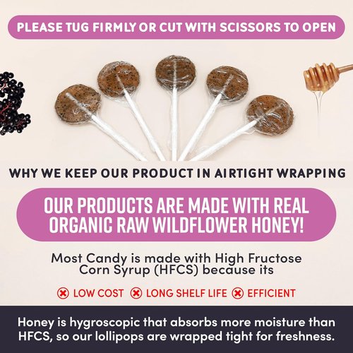 MommaBear Natural Sore Throat Care Lollipops - Organic Elderberry & Honey Kids Cough Relief | 10 Pack