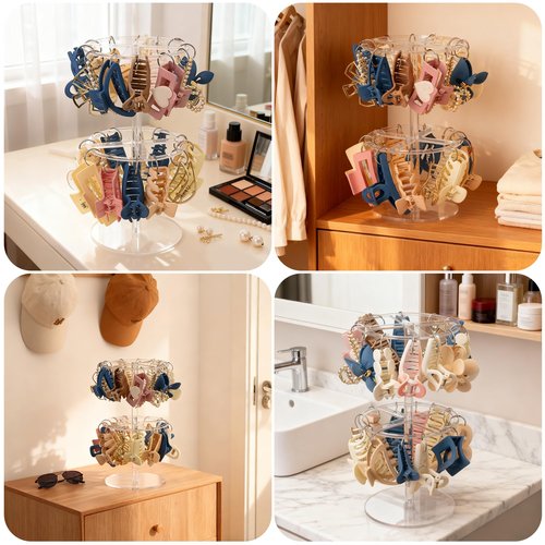 QUPIVA 2-Tier Acrylic Claw Clip Organizer Rack- Large Capacity Hair Claw Clips Holder for Bathroom, Bedroom- Durable Clear Hair Accessories Organizer Storage for Women and Girls