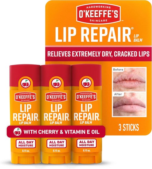 O'Keeffe's Lip Repair Lip Balm - Cherry & Vitamin E Oil - 3 Pack for Extremely Cracked, Dry Lips