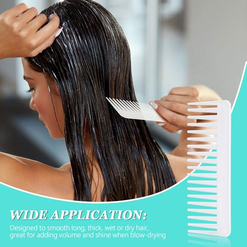 Patelai Wide Tooth Comb - Large Detangling Comb for Curly & Wet Hair | No Handle, White & Cyan