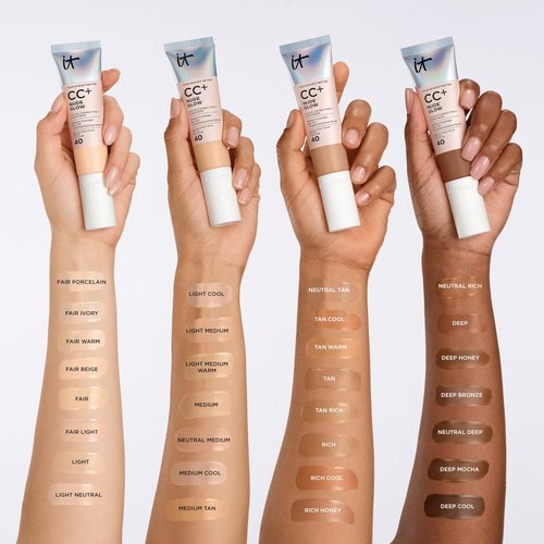 IT Cosmetics CC+ Nude Glow (Light Neutral) - Medium Coverage Foundation with SPF 40 & Brightening Glow Serum, Lightweight Skin Tint, 2% Niacinamide + Hyaluronic Acid, Up to 24H Hydration - 1.08 fl oz