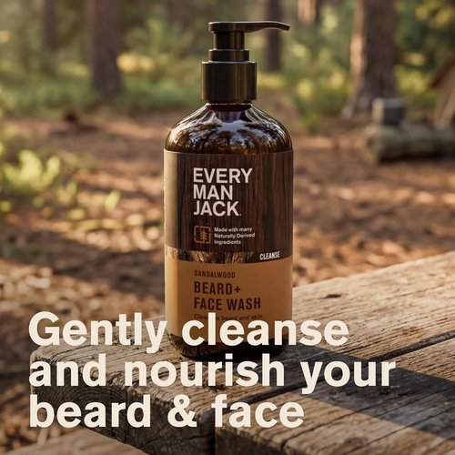 Every Man Jack Sandalwood Beard Wash - Cleanse and Hydrate for a Healthier Beard - 6.7 oz | Naturally Derived Ingredients