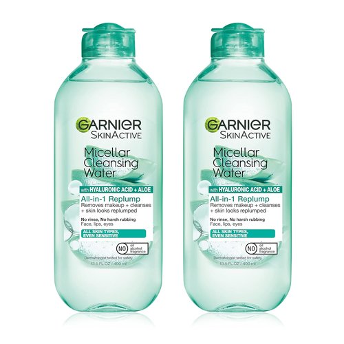 Garnier Micellar Water - Hydrating Facial Cleanser & Makeup Remover with Hyaluronic Acid | 13.5 Fl Oz (400mL), 2 Count