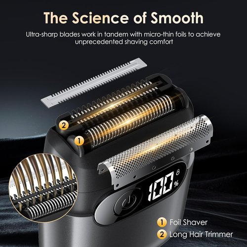 Skiennix Electric Razor - Foil Shaver & Beard Trimmer | IPX7 Waterproof, Fast Charge, Charcoal Black