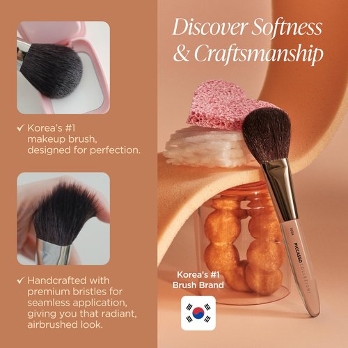 Piccasso COLLEZIONI 103A Powder Brush – Soft Makeup Brush for Face, Fluffy Blush and Setting Tool with Goat Hair Blend, Ideal for Powder Application, Shading, and Natural Finish, Professional Korean