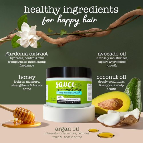 SAUCE BEAUTY Guacamole Whip Hair Mask - Deep Conditioning Treatment with Avocado, Honey & Argan Oil - 12 Fl Oz for Dry, Damaged & Frizzy Hair