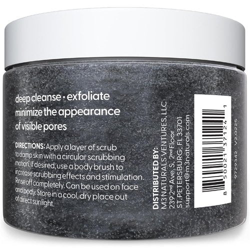M3 Exfoliating Charcoal Scrub - Collagen & Stem Cells for Body Toning, Detox & Smoothing | 12 oz