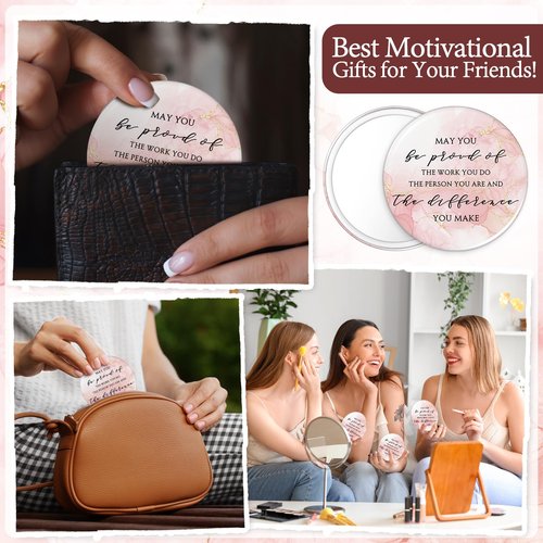 Cinnvoice 25 Sets Pink Inspirational Mini Compact Mirror Bulk for Women Small Portable Round Purse Mirrors Employee Appreciation Gift for Graduation Party Favors Coworker Nurse (May You)