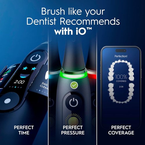 Oral-B iO Deep Clean Electric Toothbrush - Rechargeable, Black, Includes 2 Brush Heads & Travel Case