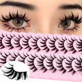 AUGENLI 10 Pairs Manga Lashes Natural Look Wispy Clusters 16mm Spiky Style Japanese Anime Cosplay Cat Eye Lashes Extension Makeup Faux Mink False Eyelashes (A0)