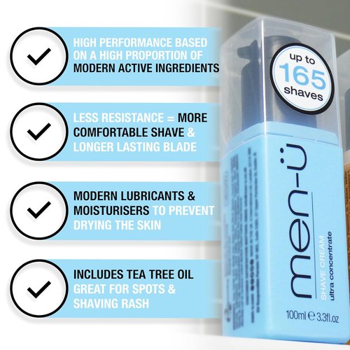 men-ü High-Performance Shaving Cream - Ultra-Concentrated Formula with Tea Tree Oil | 3.3 Fl Oz, Up to 165 Shaves