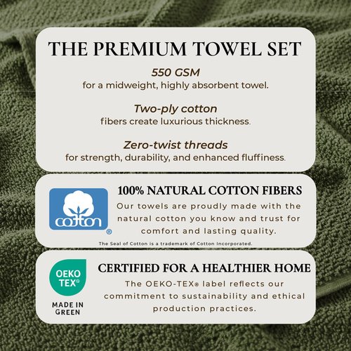 Great Bay Home 100% Cotton 12-Pack 13x13 Wash Cloth - Absorbent, Quick-Drying, Durable Face Towels for Bathroom Decor - Low-Twist, Two-Ply Fibers (Forest Green)