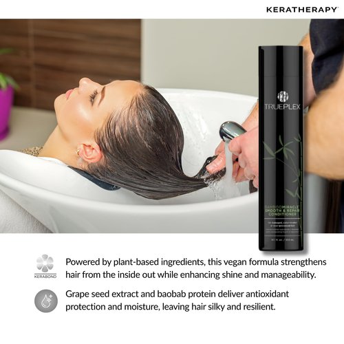 Trueplex KERATHERAPY Bamboo Miracle Smooth & Repair Conditioner, 10.1 oz., 300 ml - Vegan Formula Damaged, Frizzy, & Dry Hair - Hydrating & Smoothing with Grape Seed, Baobab, & Bamboo Extract