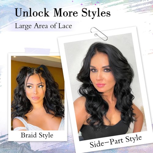 PISRY 14 Inch Short Wavy Wigs for Women Natural Curly Bob Style 6x4 Glueless Synthetic Lace Front Wig Pre Plucked Pre Cut Hairline Daily Party Use（Black）