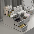 DancesCat Grey&2 Drawers Makeup Organizer Countertop, Vanity Organizer with 7 Compartments and 2 Drawers for Cosmetics, Skincare, Brushes, Perfume, Bathroom Counter Organizer