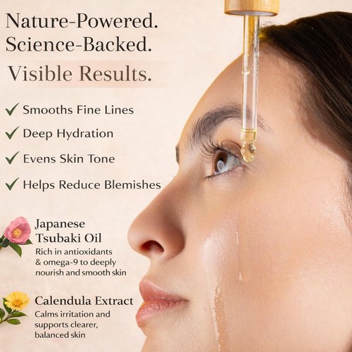 Finally 100% Organic Tsubaki Face Oil - Hydrating Under-Eye Serum for Glowing Skin & Even Tone
