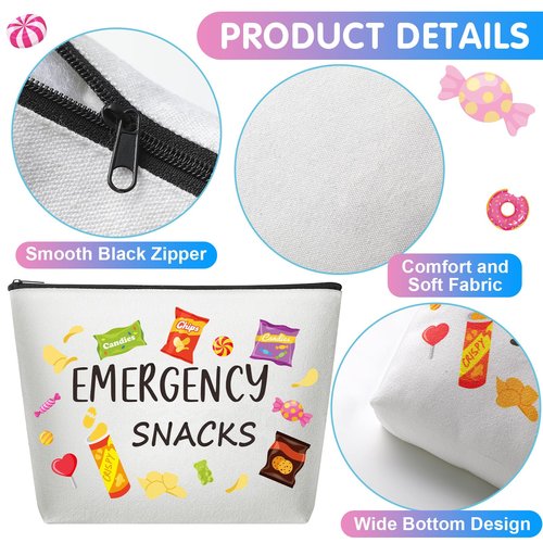 Reginary 12 Pcs Emergency Snack Bags Bulk Food Makeup Bag Foodie Zipper Cosmetic Pouch Reusable Emergency Snack Pouch for Women Girls Trip Gifts Favors School Work Travel Organizer
