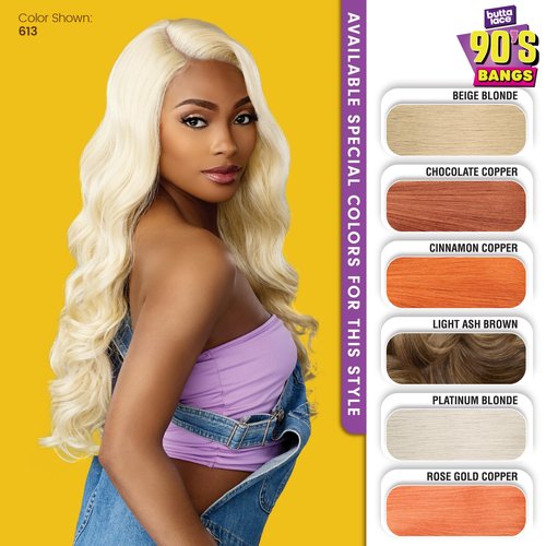 Sensationnel Butta Lace 90Sbangs Wigs - Unit 905 Glueless Wide Deep Part Synthetic Preplucked Hairline (BEIGEBLONDE)