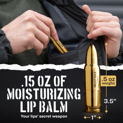 Bullet Lip Balm for Men (Vanilla & Peppermint) – Cool Gifts for Gun Owners, Unique Gifts for Men, Tactical Gifts for Dad, All-Natural Moisturizing Lip Care