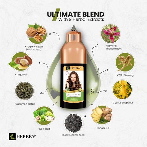 HERBBY Gray Hair Coverage Shampoo & Conditioner - Transform Color with 9 Herbal Extracts | 500 ml (Chestnut Brown)