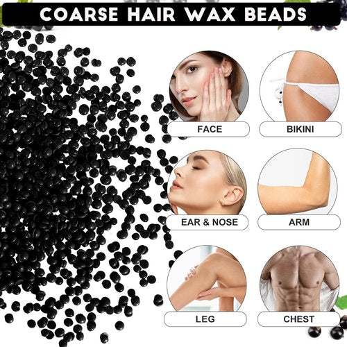 Hard Wax Beads, 1.5 lb Scented Brazilian Waxing Bead for Sensitive Skin, Stripless Coarse Hair Removal Waxing Bead for Bikini Line, Body, Face, Arms, Legs, Back, Chest, 10 Wooden Sticks