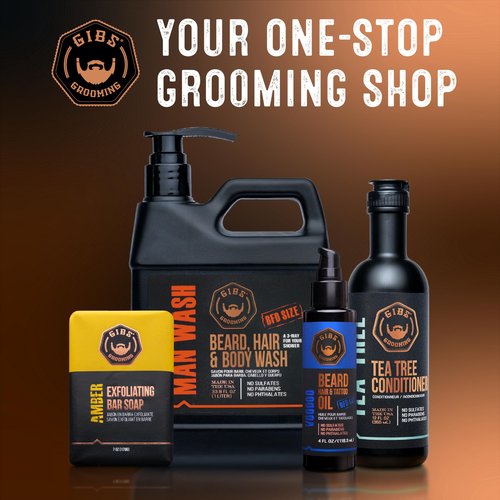 GIBS Grooming Amber 3 in 1 Body Wash For Men, Beard & Hair Moisturizing and Cleansing Liquid Body Wash Liter - Sulfate and Paraben Free