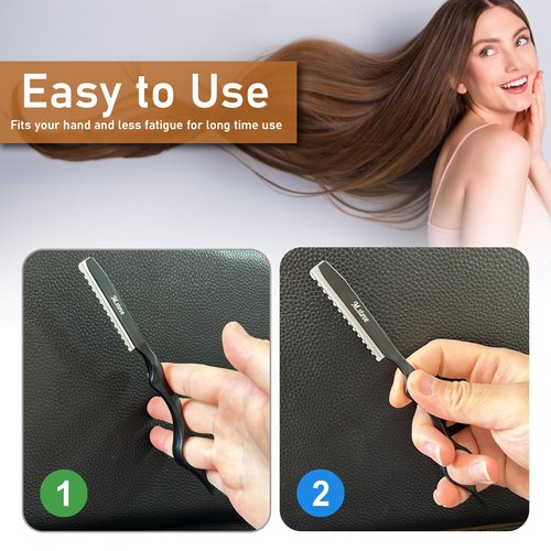 M.steve Hair Razors For Cutting Hair 6.89",Professional Styling Thinning Texturizing Cutting Razor with Replacement Blades,Ideal for Salon/Home -11PCS Black