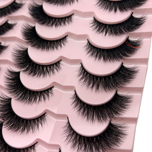 loladook Cat Eye Lashes Natural Look Short Fluffy 16mm Faux Mink Full Strip Lashes Pack 3D C Curl Volume Fox Eye False Eyelashes 14 Pairs