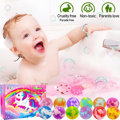 Unicorn Bath Bombs for Kids Girls with Toys Surprise Jewelry Inside Gift for Girls 3 4 5 6 7 8 Years Old Birthday Gifts Ideas Easter Gifts for Girl Easter Basket Stuffers Egg Fillers Christmas Gifts