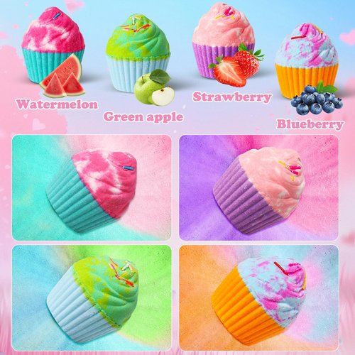 Bath Bombs for Kids with Surprise Jewelry Toys Inside, 8 Cupcake Bath Bombs Gifts Set, Girls, Teens, Kids Easter Valentines Day Gift Birthday, Handmade Fizzes Bubble Spa Bath Kit for Girls