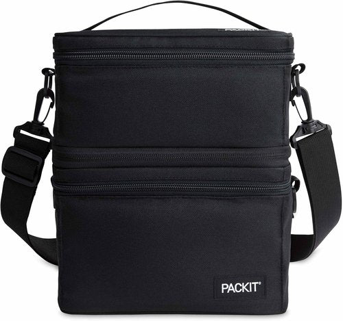 PackIt MOD 3-IN-1 Insulated Lunch Box - Black | EcoFreeze Technology & Removable Strap for Fresh Meals