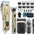 HIENA PRO Hair Clippers for Men Professional, Cordless Barber Clipper and T-Blade Beard/Hair Trimmer Set, Electric Razor Foil Shaver Nose Trimmer Barber Kit, Men's Hair Cutting Kit