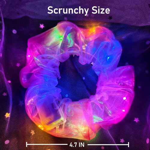 40 PCS Light up Scrunchies, 3 Glow Mode, Hair Accessories for Women, Glow in the Dark Party Supply for Festival Rave Slumber Party