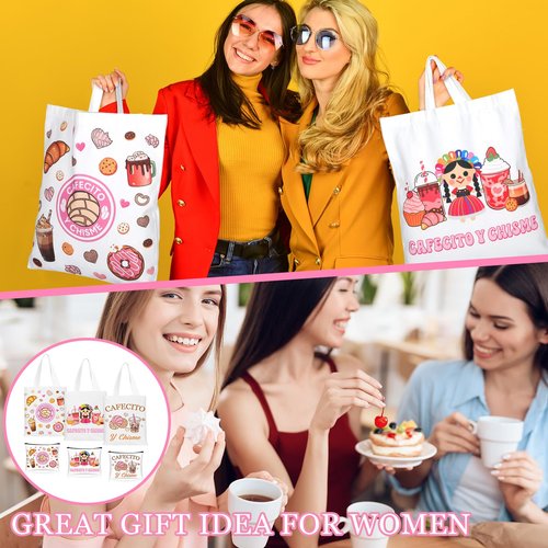 SilTriangle 6 Pcs Funny Cafecito Y Chisme Gifts Mexican Concha Coffee Tote Bags and Makeup Bags Set Mexican Latina Coffee Theme Gift for Mother's Day Women