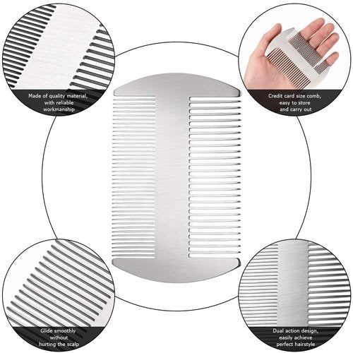 Boao 2 Pcs Metal Hair Combs for Women Men Stainless Steel Beard Mustache Comb Credit Card Size Lice Wallet Pocket Fine Cutting Teasing Barber Hair Styling Dandruff Remove Dreadlock(Silver)