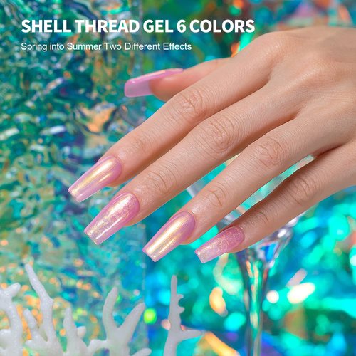 RARJSM Pearl Gel Nail Polish Set - 6 Colors with Glitter & Shimmer | Pink, White, Green, Purple, Mermaid Effect