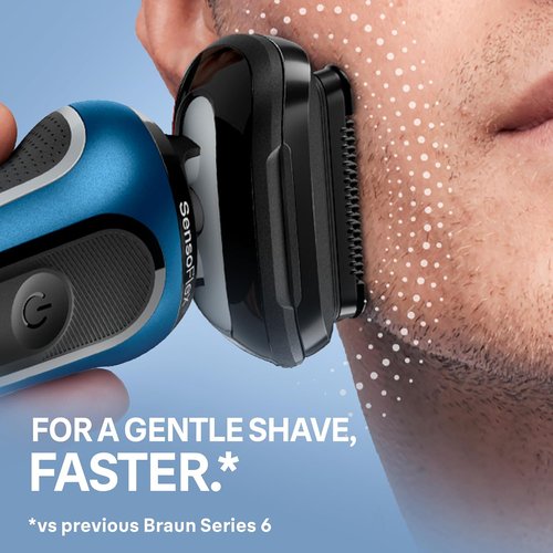 Braun Electric Shaver - Series 6 6177cc | Wet & Dry Shaving, Turbo & Gentle Modes, Blue
