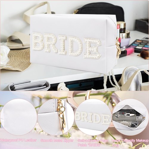 Bridal Shower Gifts for Bride - 5 Pcs Bride to Be Gift Set, I DO Slippers, Makeup Bag, Heart Sunglasses, Jewelry Box, Hair Clip, Cool Bachelorette Engagement Wedding Day Party Accessories for Her