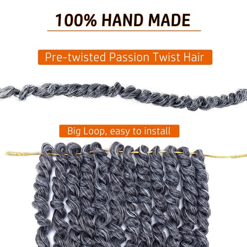 Passion Twist Hair 18 Inch Pre-twisted Passion Twist Crochet Hair for Women Pre-looped Water Wave Crochet Braids Bohemian Curly Crochet Hair Synthetic Hair Extensions 8 packs 1B/Gray