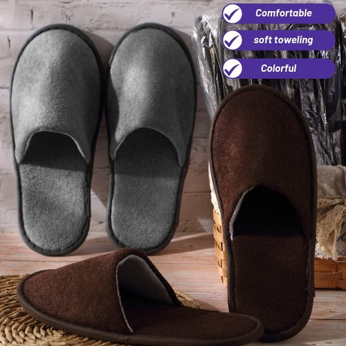 Geyoga 12 Pair Disposable Slippers for Guests Non Slip Disposable House Slippers Washable Reusable for Spa Travel Hotel Indoor Shoeless Home Bride Bathroom(Black, Brown, Navy Blue, Dark Gray,L)