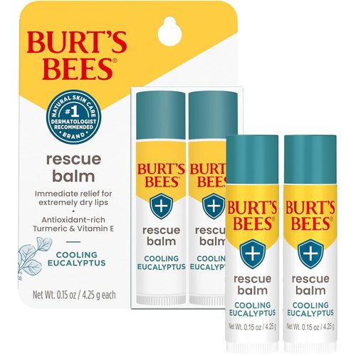 Burt's Bees Natural Rescue Lip Balm - Healing Beeswax & Antioxidant-Rich Turmeric | 2 Tubes