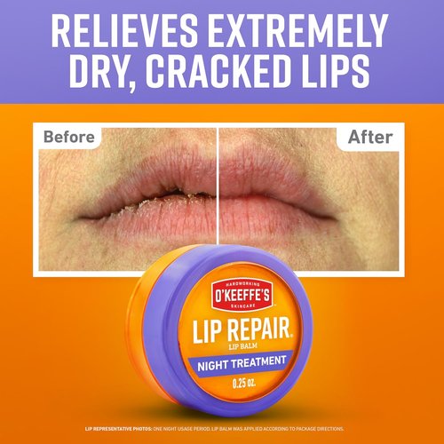 O'Keeffe's Lip Repair Night Treatment Balm - Moisturizing Relief for Dry, Cracked Lips | 0.25 Ounce Jar (2 Pack)