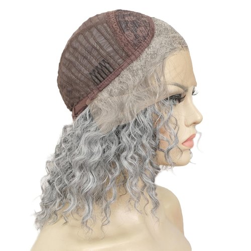 Aimole 12" Grey Lace Front Wigs Curly Natural Wig Synthetic Heat Resistant Women Hair
