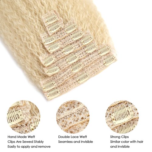 OLQZJZJ Kinky Straight Clip In Hair Extensions,24inch 200G 8pcs,100% Pure Protein Fiber Close to Human Hair,Blonde Full Head Double Weft Invisible Yaki Clip Ins for Women (#613,24inch)