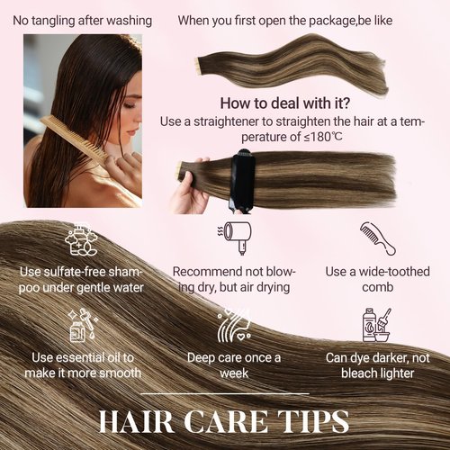 MAXITA Tape in Hair Extensions Human Hair 18 inch 50g 20pcs Balayage Dark Brown to Chestnut Brown Real Human Hair Extensions Real Remy Seamless Straight Hair Extensions for Women