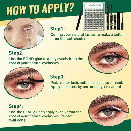 KEYYOULASH Lash Clusters Kit Thick 120pcs 8-18MIX Lash Extension Kit Volume Lash Clusters with Bond and Seal,Remover,Applicators for DIY Eyelash Clusters at Home (KY03 Kit)