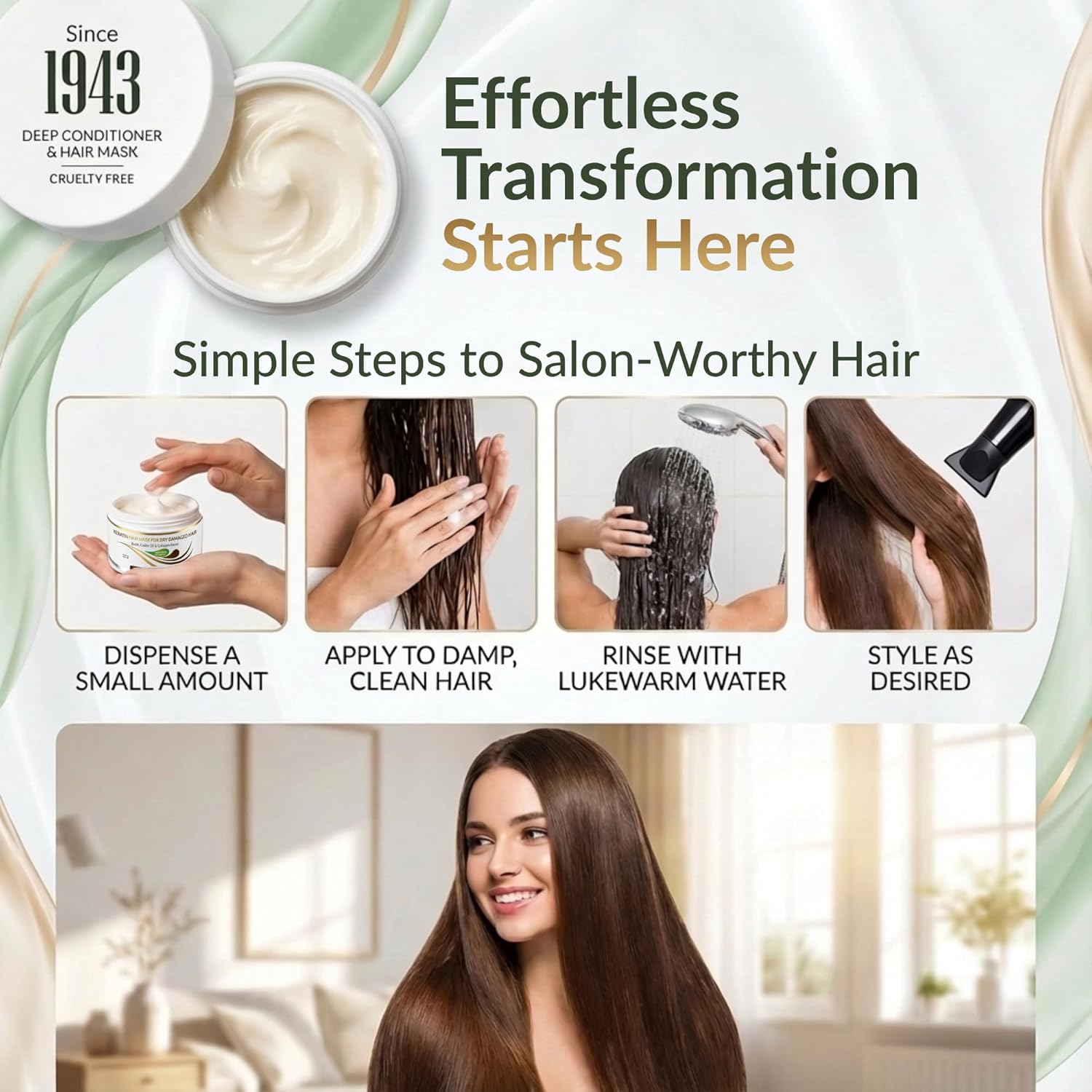 VITAMINS Keratin Hair Mask - Deep Conditioning Treatment for Dry, Damaged Hair | 13.5 Fl Oz