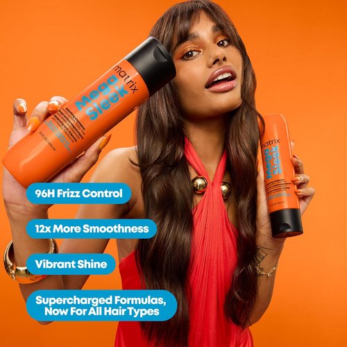 Matrix Mega Sleek Anti-Frizz Shampoo - 96-Hour Frizz Control & Professional Hydration, 13.5 Fl Oz
