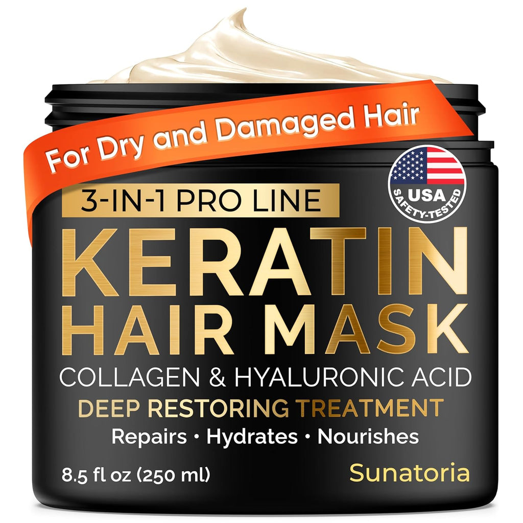 SUNATORIA Keratin Hair Mask - Deep Repair for Dry, Damaged Hair | Hydrolyzed Keratin, Argan Oil, 8.5 fl oz