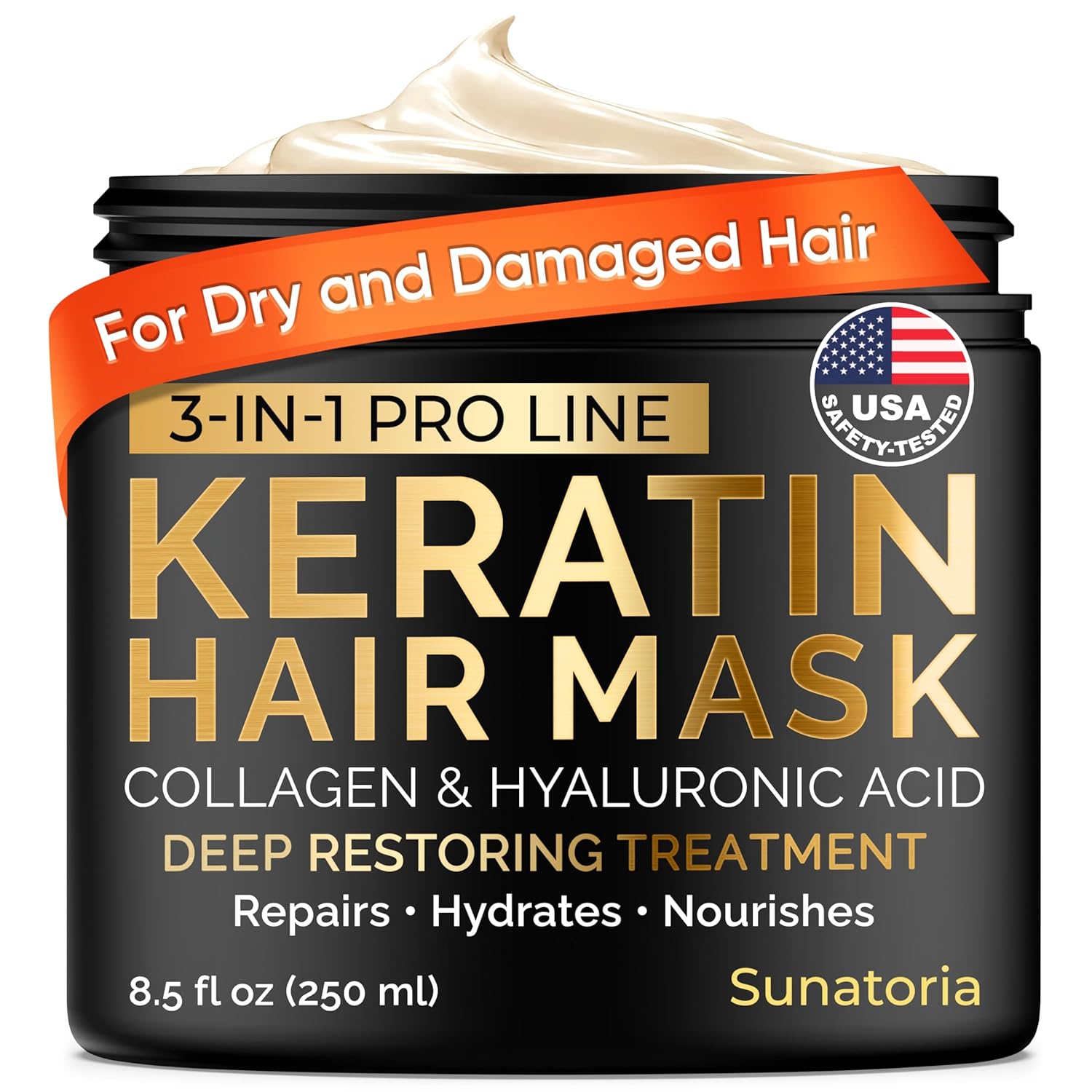 SUNATORIA Keratin Hair Mask - Deep Repair for Dry, Damaged Hair | Hydrolyzed Keratin, Argan Oil, 8.5 fl oz
